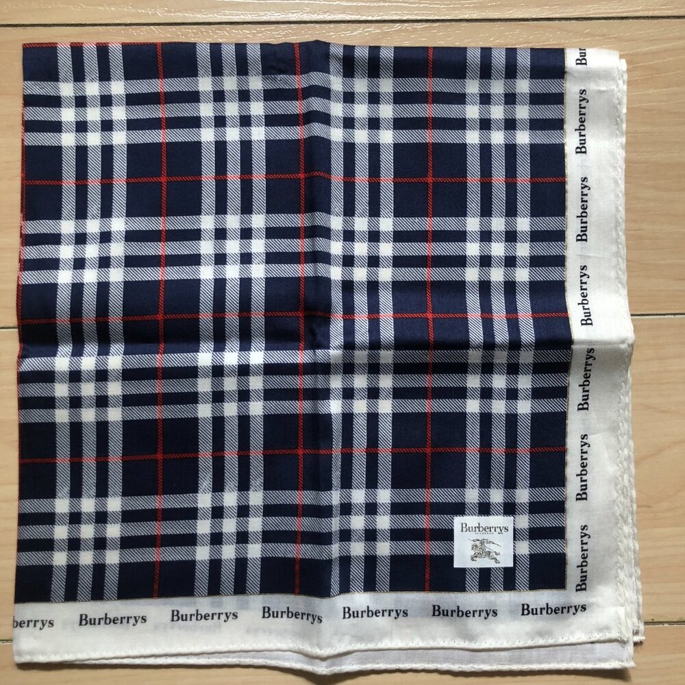 New Burberry Handkerchief Scarf Pocket Square Navy Nova Check Vintage Logo